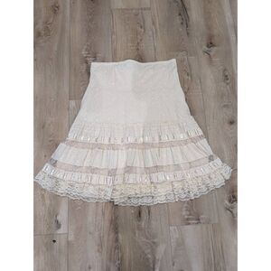 Motherhood Maternity Prairie Skirt Medium Floaty Eyelet Lace Boho Hippie Ivory